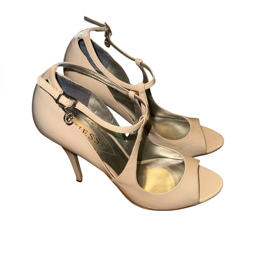 Guess by Marciano Heels Natural Tan Peep Toe Stilleheto Patent Leather 8 - Picture 2 of 6